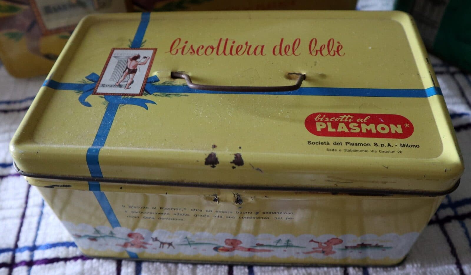 Stock45 scatole in latta  metallo originali anni 50 / 60 industrial  vintage Plasmon biscottti - 4