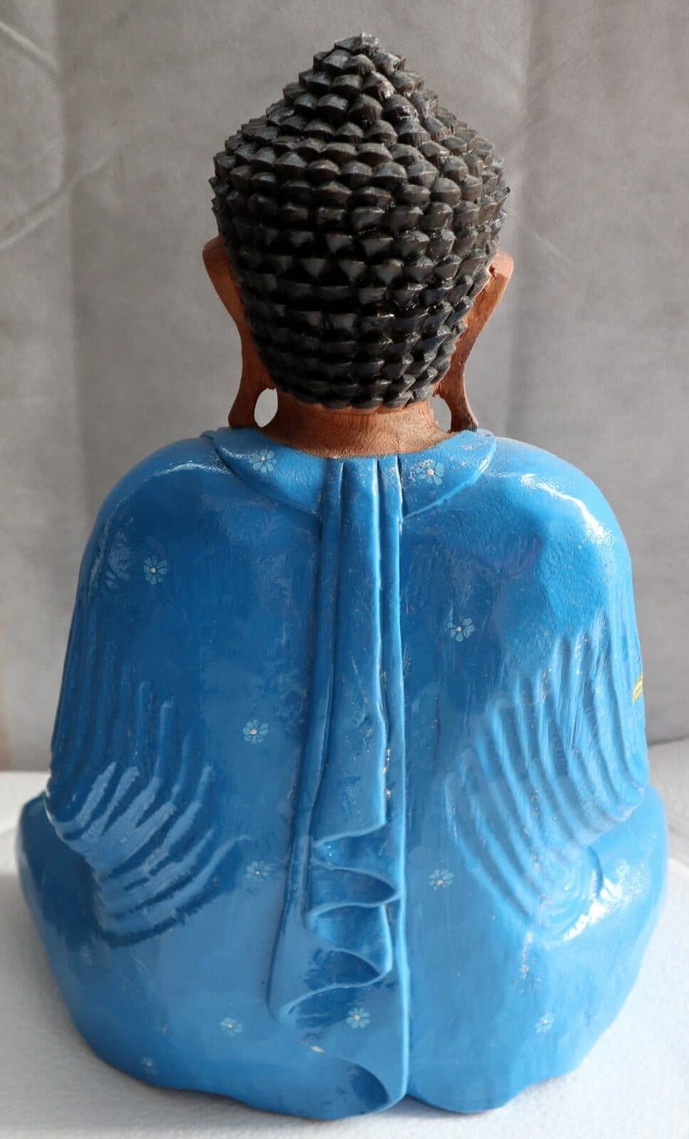 Buddha scultura il legno massello noce indiano o suar  cm 37x20x50h Blu e bianco - 4