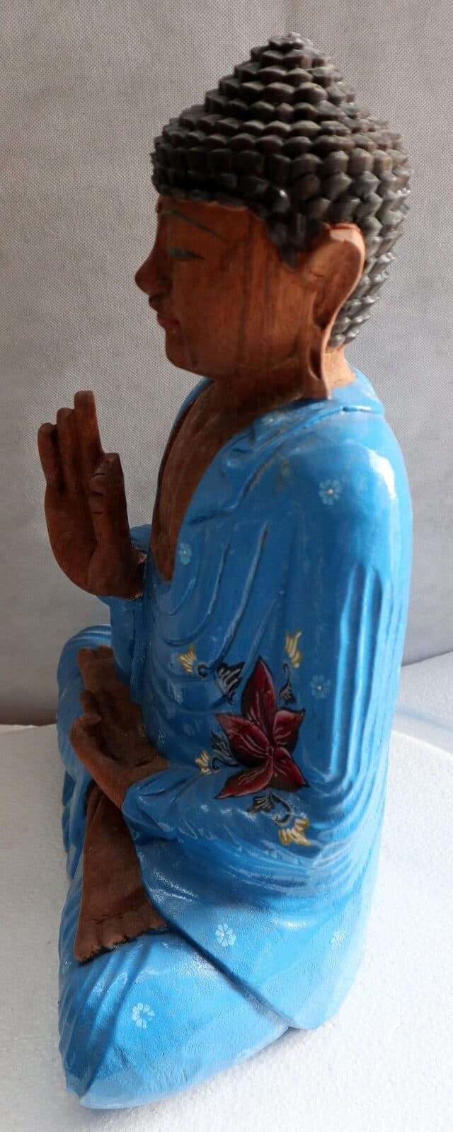 Buddha scultura il legno massello noce indiano o suar  cm 37x20x50h Blu e bianco - 5