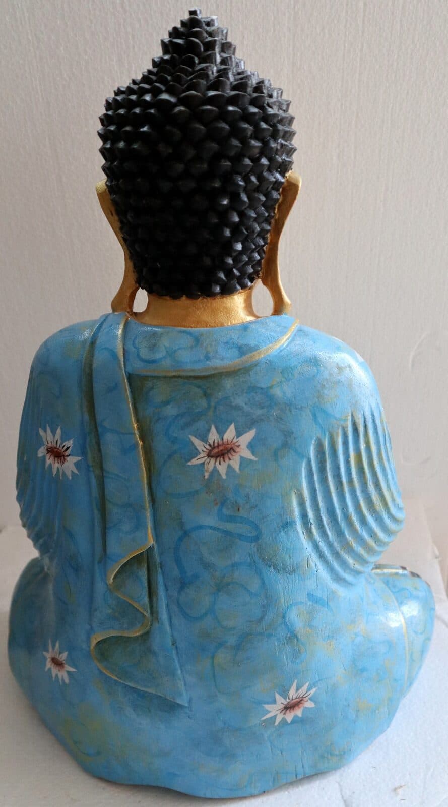 Buddha scultura il legno massello noce indiano o suar  cm 40x20x52h Blu e oro - 4