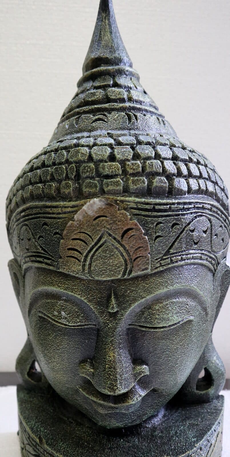 Testa di Buddha in legno  decorata e dipinta a mano cm 50h Verde argento - 2