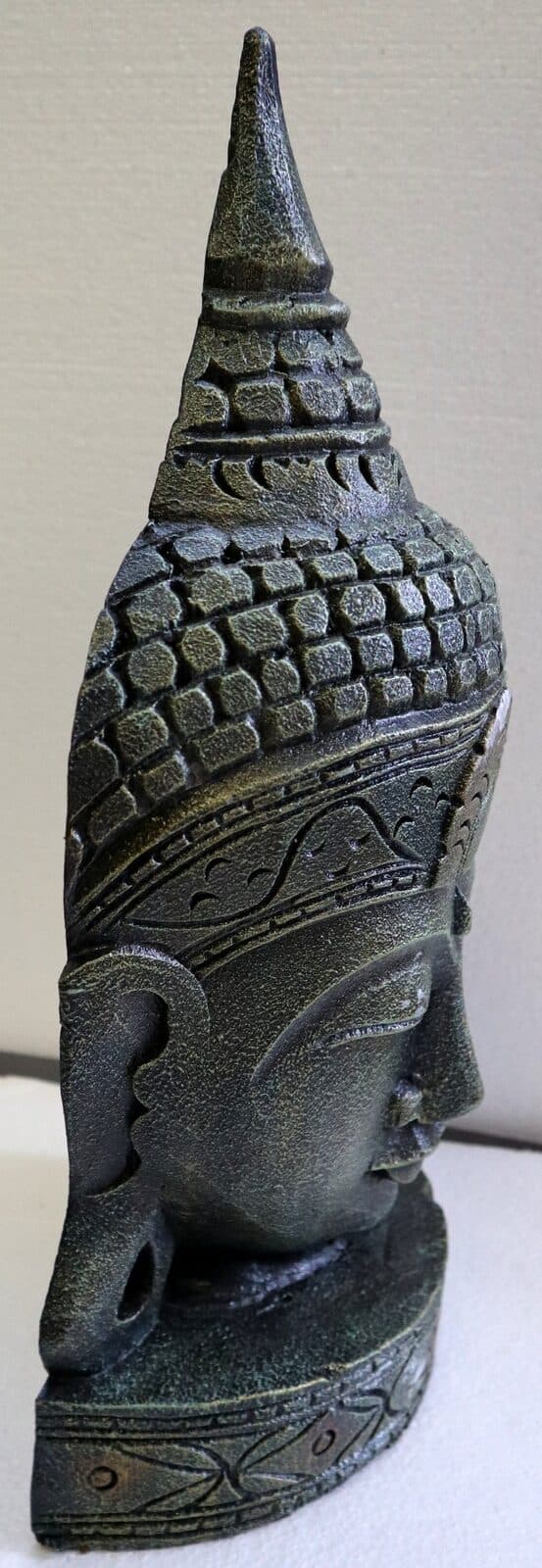 Testa di Buddha in legno  decorata e dipinta a mano cm 50h Verde argento - 3