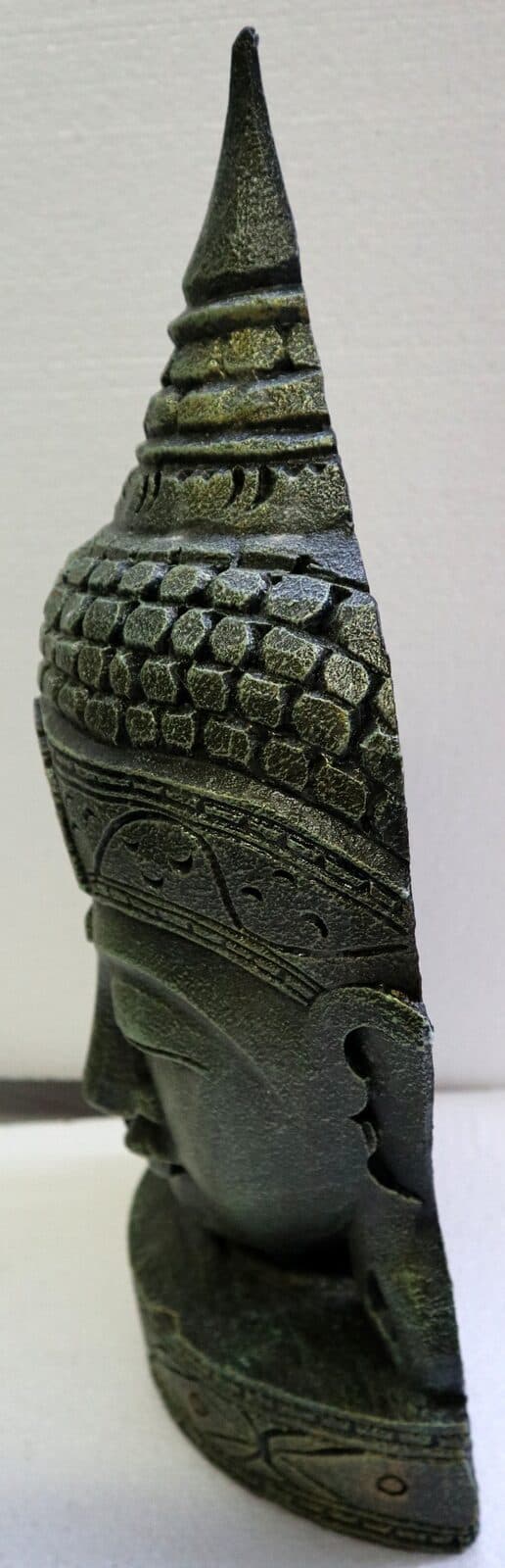 Testa di Buddha in legno  decorata e dipinta a mano cm 50h Verde argento - 5