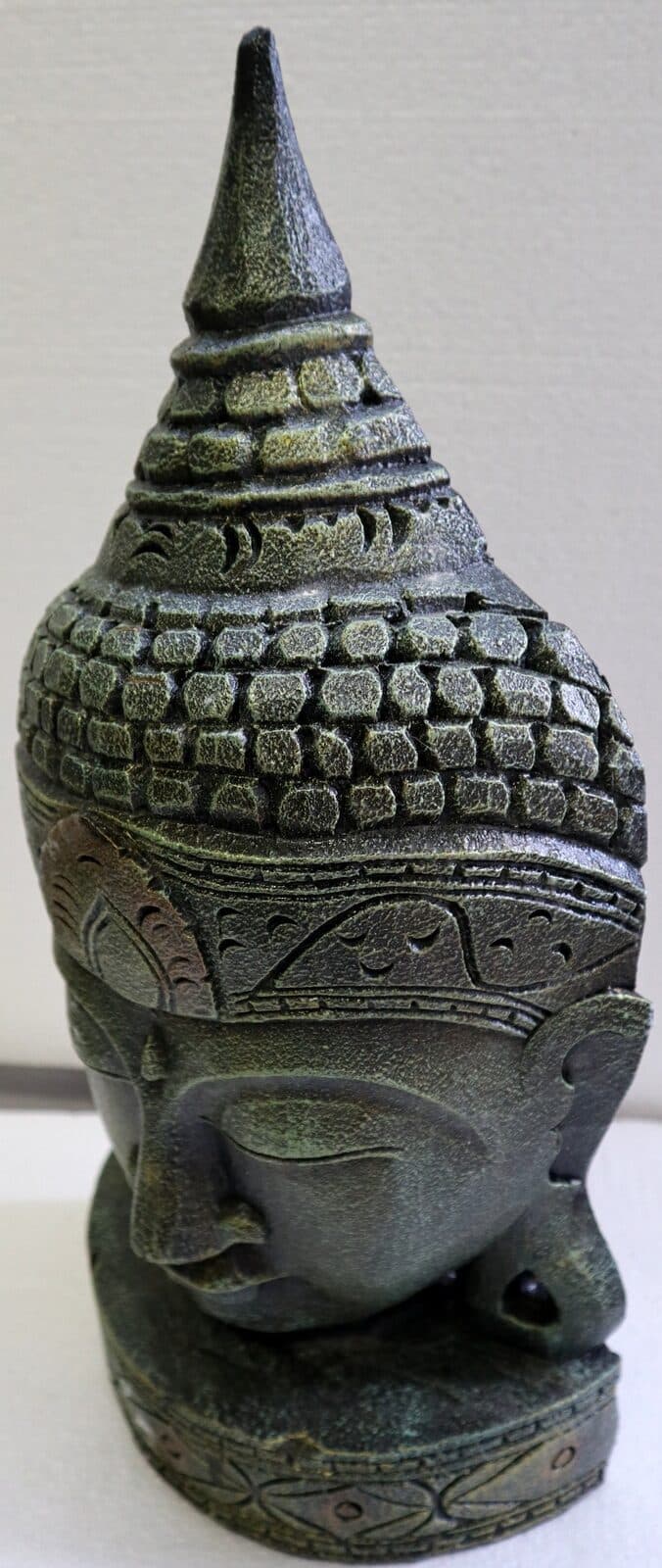 Testa di Buddha in legno  decorata e dipinta a mano cm 50h Verde argento - 6