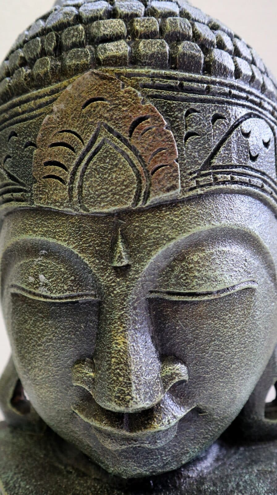 Testa di Buddha in legno  decorata e dipinta a mano cm 50h Verde argento - 7