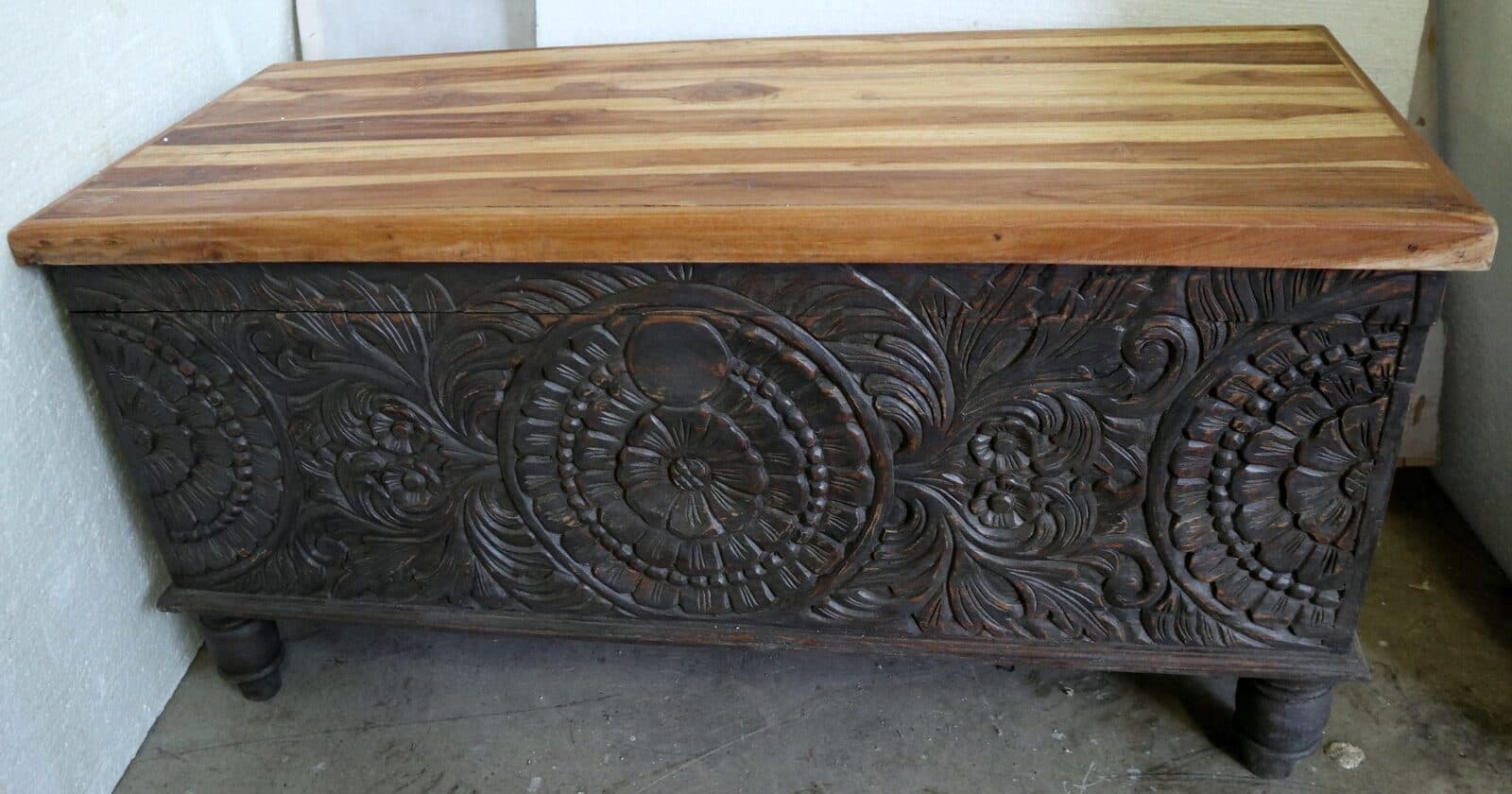 Cassapanca in legno di Teak intarsiato tipo Mala cm 120x50x60 capiente - 2