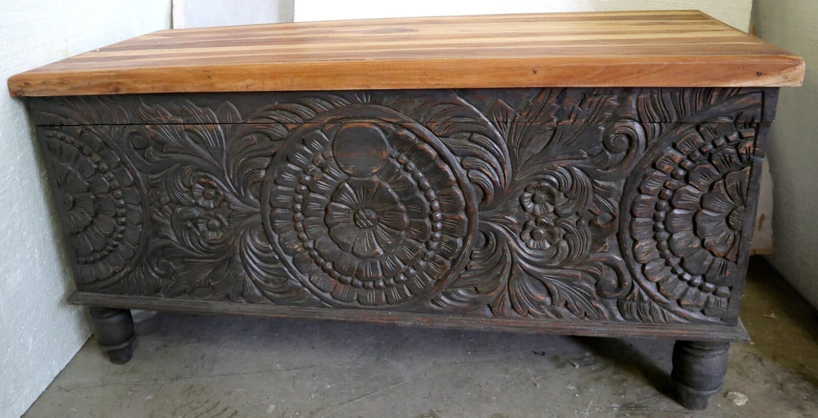 Cassapanca in legno di Teak intarsiato tipo Mala cm 120x50x60 capiente - 3