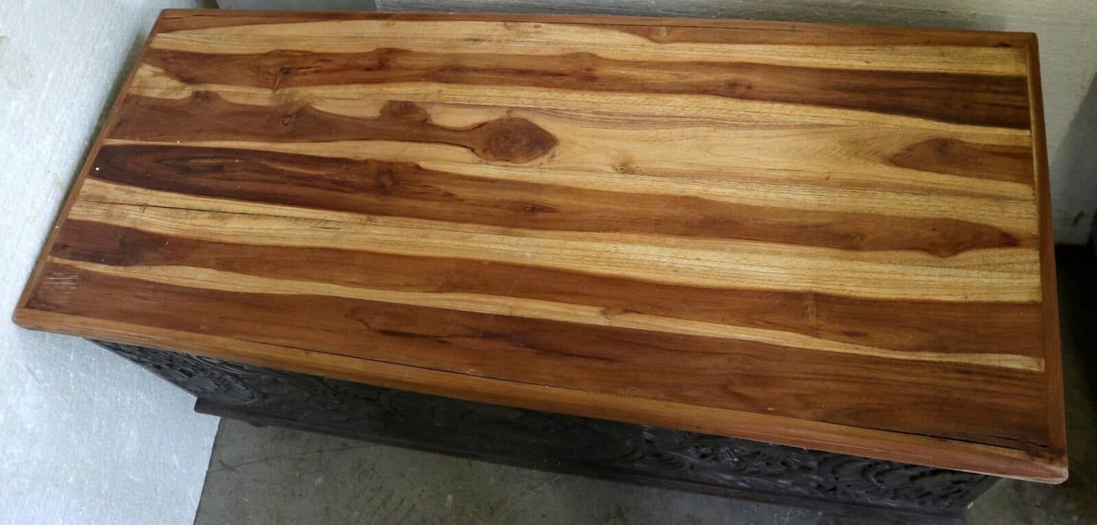 Cassapanca in legno di Teak intarsiato tipo Mala cm 120x50x60 capiente - 5