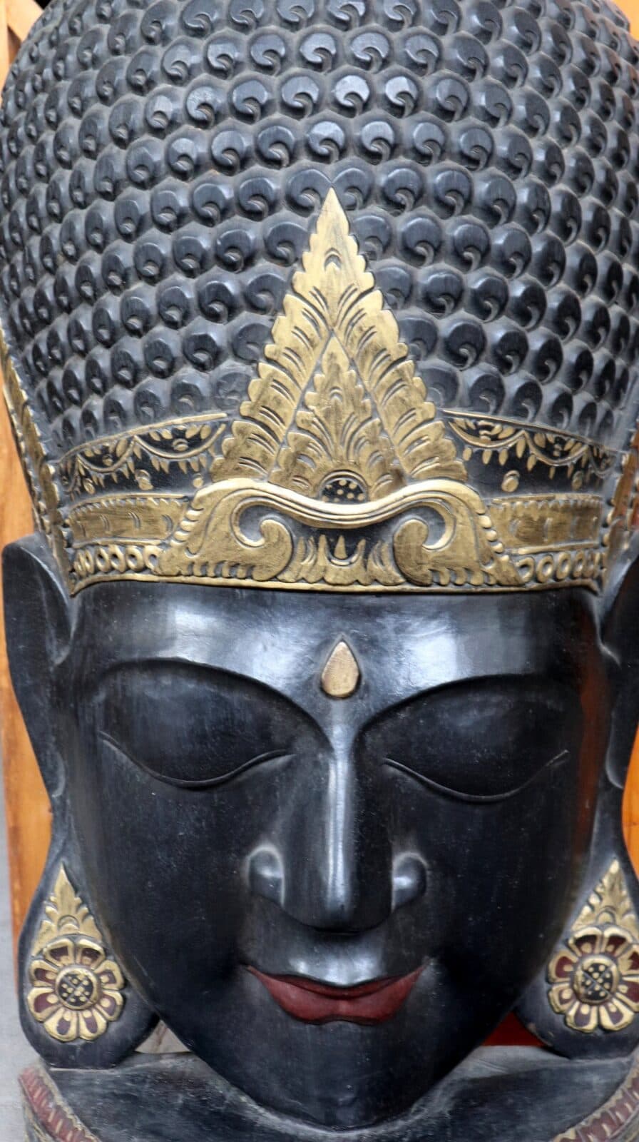 Testa di Buddha in Legno Intagliato a Mano – 50x24x110h cm – Artigianato Indonesiano – Solo 2 Pezzi Disponibili - 5