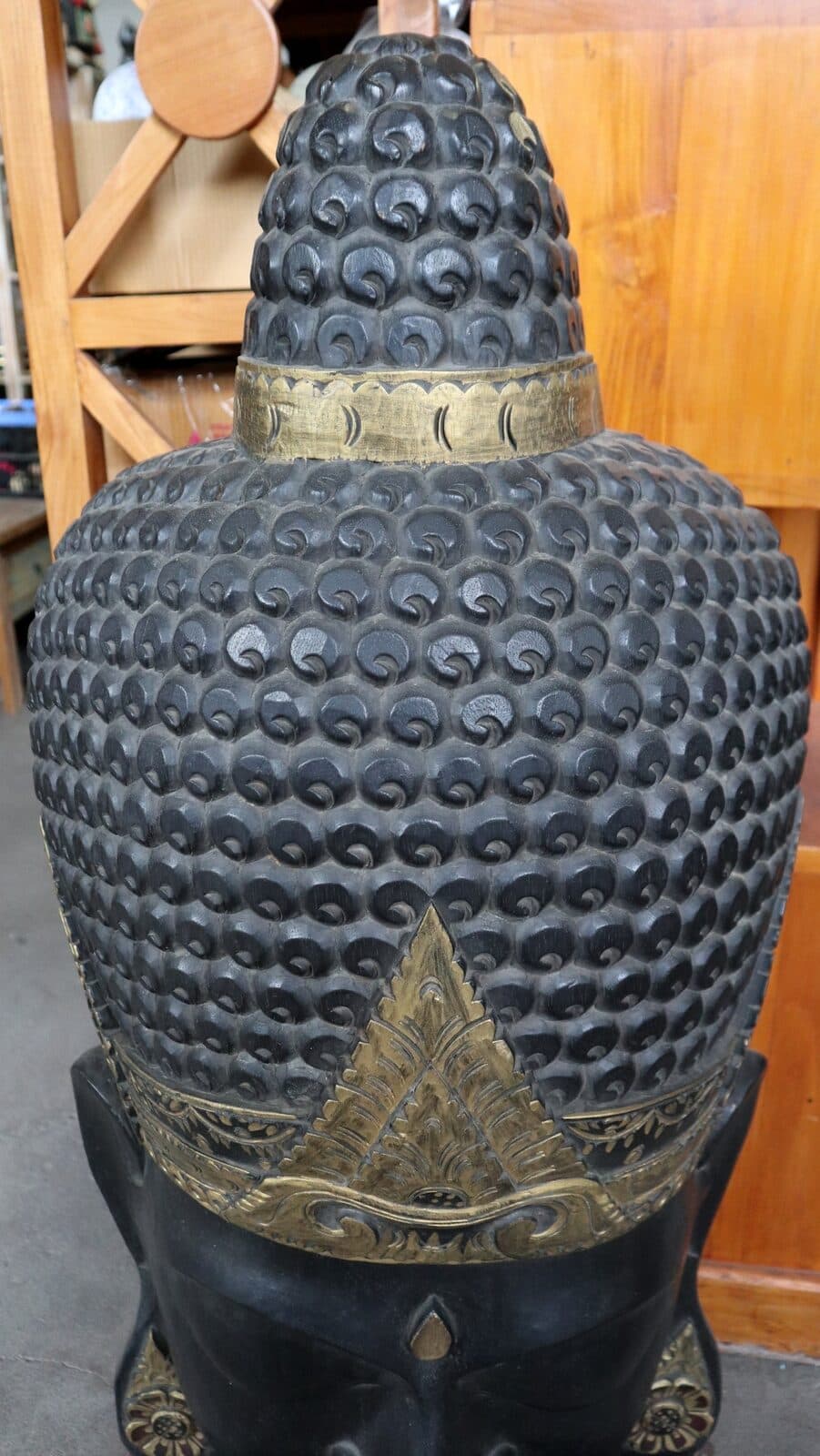 Testa di Buddha in Legno Intagliato a Mano – 50x24x110h cm – Artigianato Indonesiano – Solo 2 Pezzi Disponibili - 6