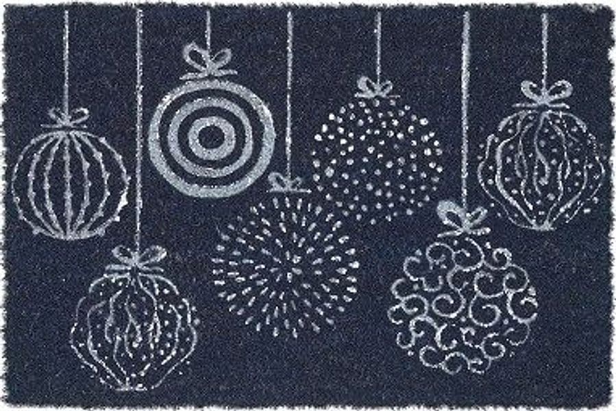 Zerbino indiano in cocco cm 60x40 COCO DOOR MAT-DECOR PALLE NATALIZIE FONDO NERO DISEGNO ARGENTO - 6
