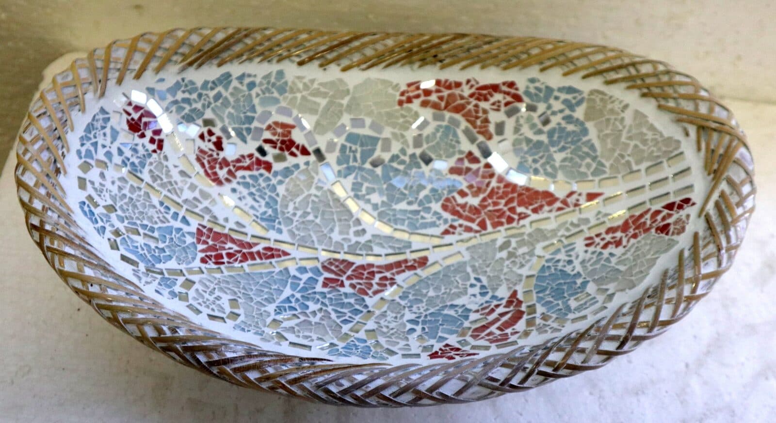 Portagioie o svuota tasche  in terra cotta e mosaico di vetro a disegno albero della vita - 3