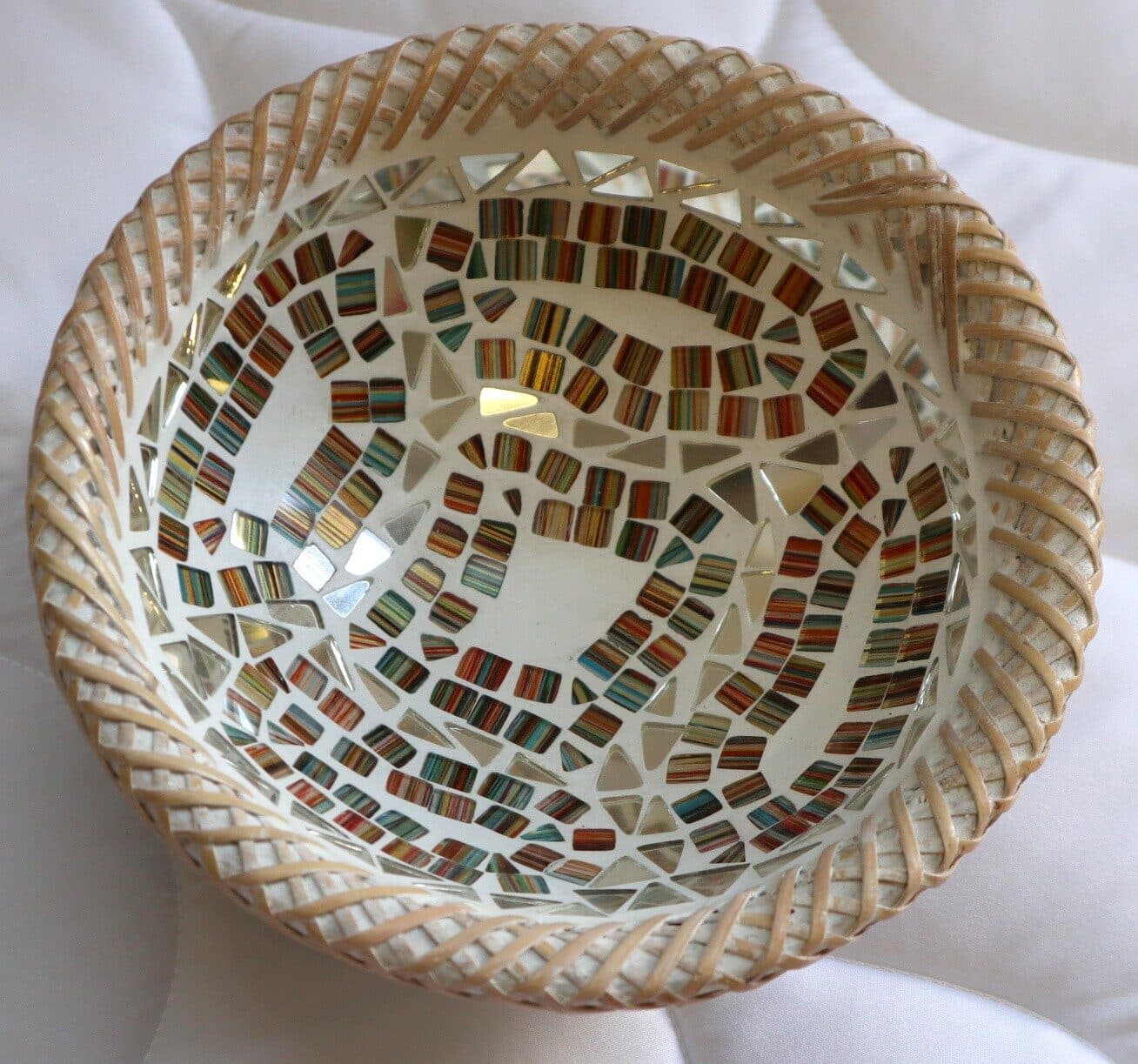 Portagioie o svuota tasche  in terra cotta e mosaico di vetro tonda cm 19x6 - 2