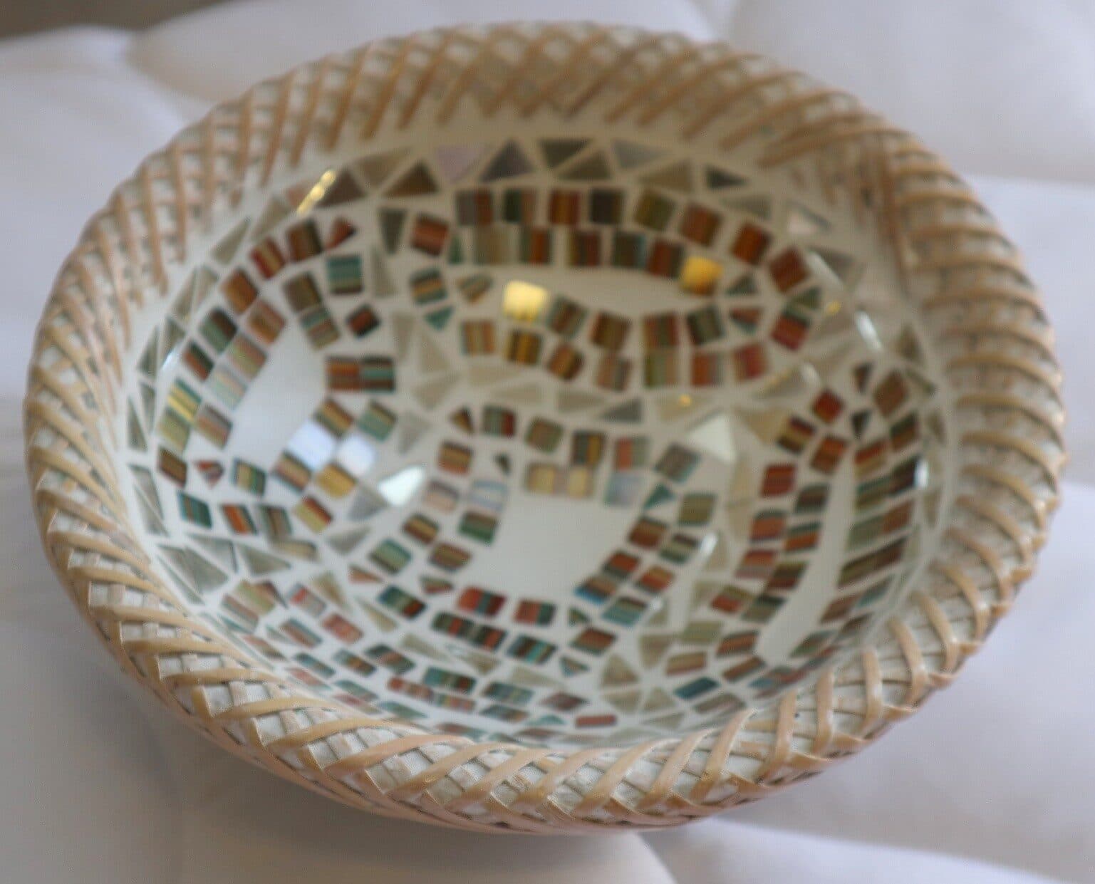 Portagioie o svuota tasche  in terra cotta e mosaico di vetro tonda cm 19x6 - 3
