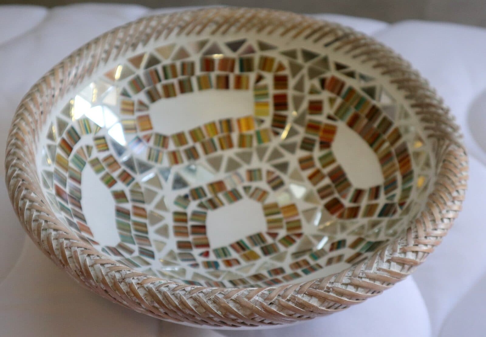 Portagioie o svuota tasche  in terra cotta e mosaico di vetro tonda cm 24x6 - 2