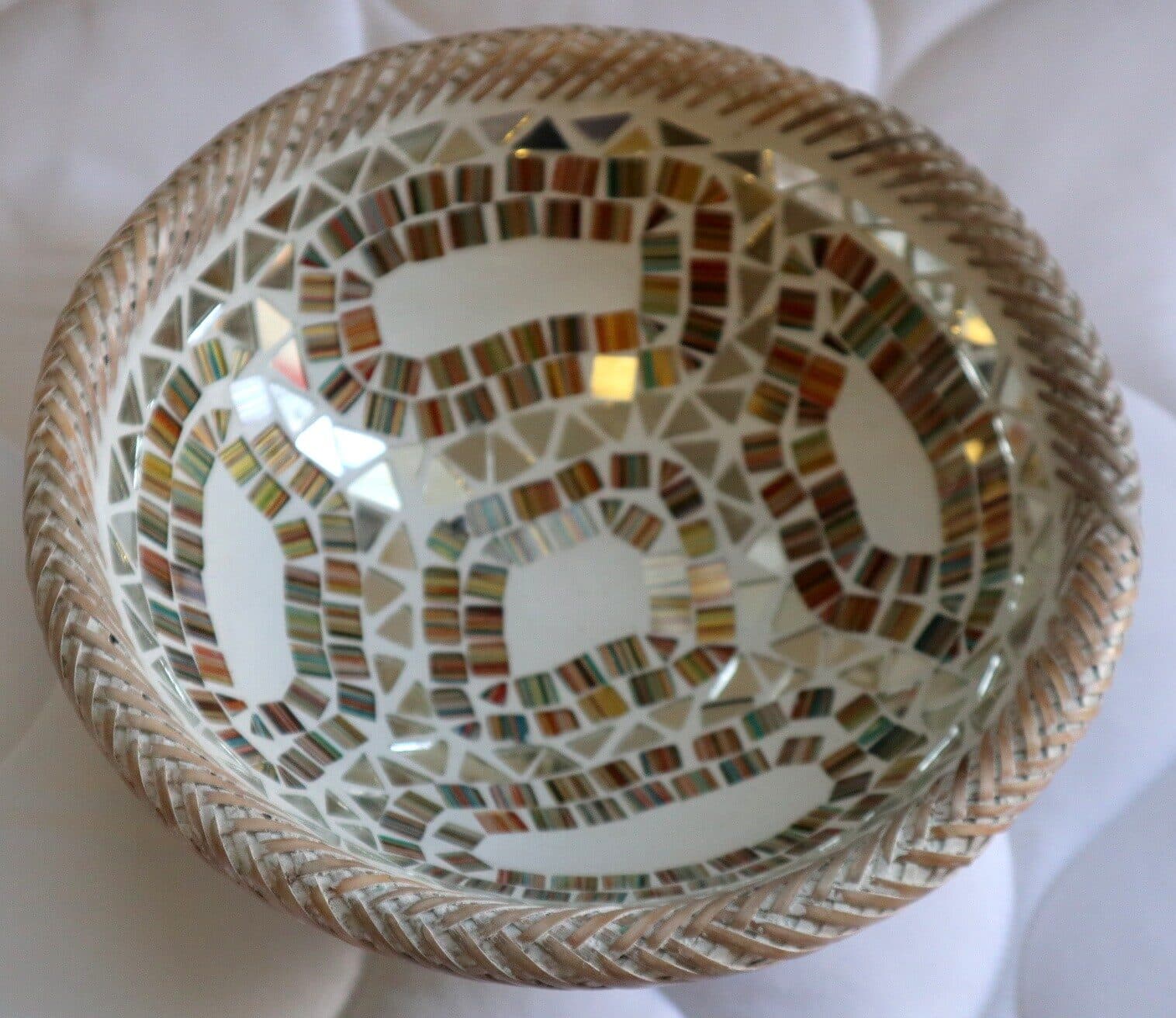Portagioie o svuota tasche  in terra cotta e mosaico di vetro tonda cm 24x6 - 3