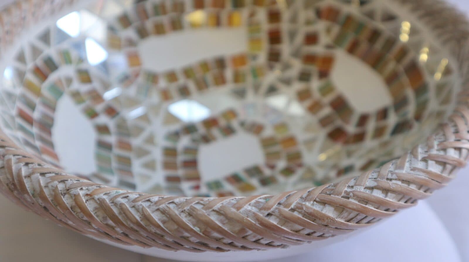 Portagioie o svuota tasche  in terra cotta e mosaico di vetro tonda cm 24x6 - 5