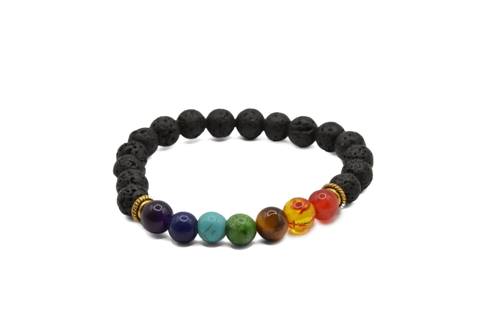 Bracciale energetico VOGANTO 7 Chakra pietre vere Ametista Howlite blu Turchese Howlite verde Occhio di tigre Ambra Corniola - 3