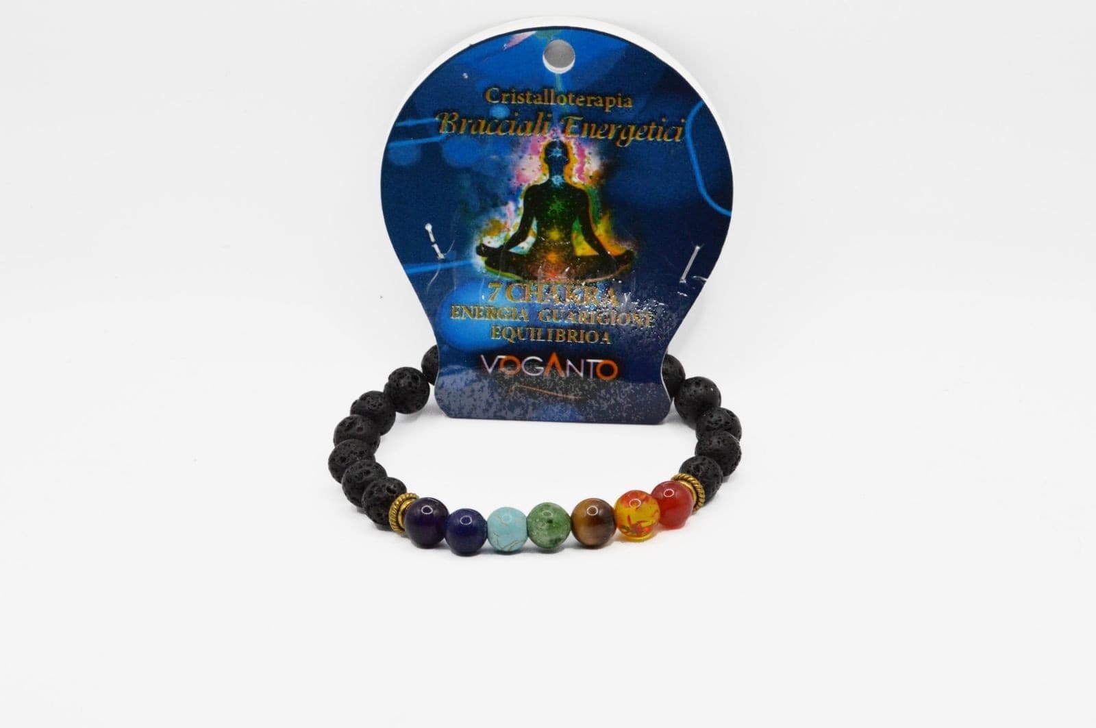 Bracciale energetico VOGANTO 7 Chakra pietre vere Ametista Howlite blu Turchese Howlite verde Occhio di tigre Ambra Corniola - 4