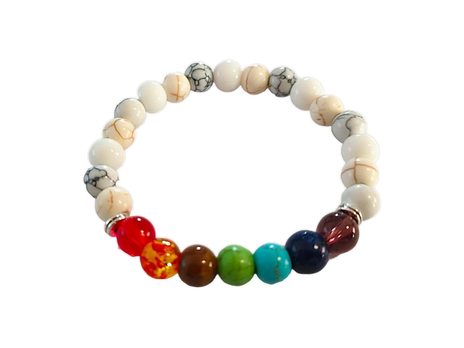 Bracciale energetico VOGANTO 7 Chakra bianco pietre vere Ametista Howlite blu Turchese Howlite verde Occhio di tigre Ambra - 3