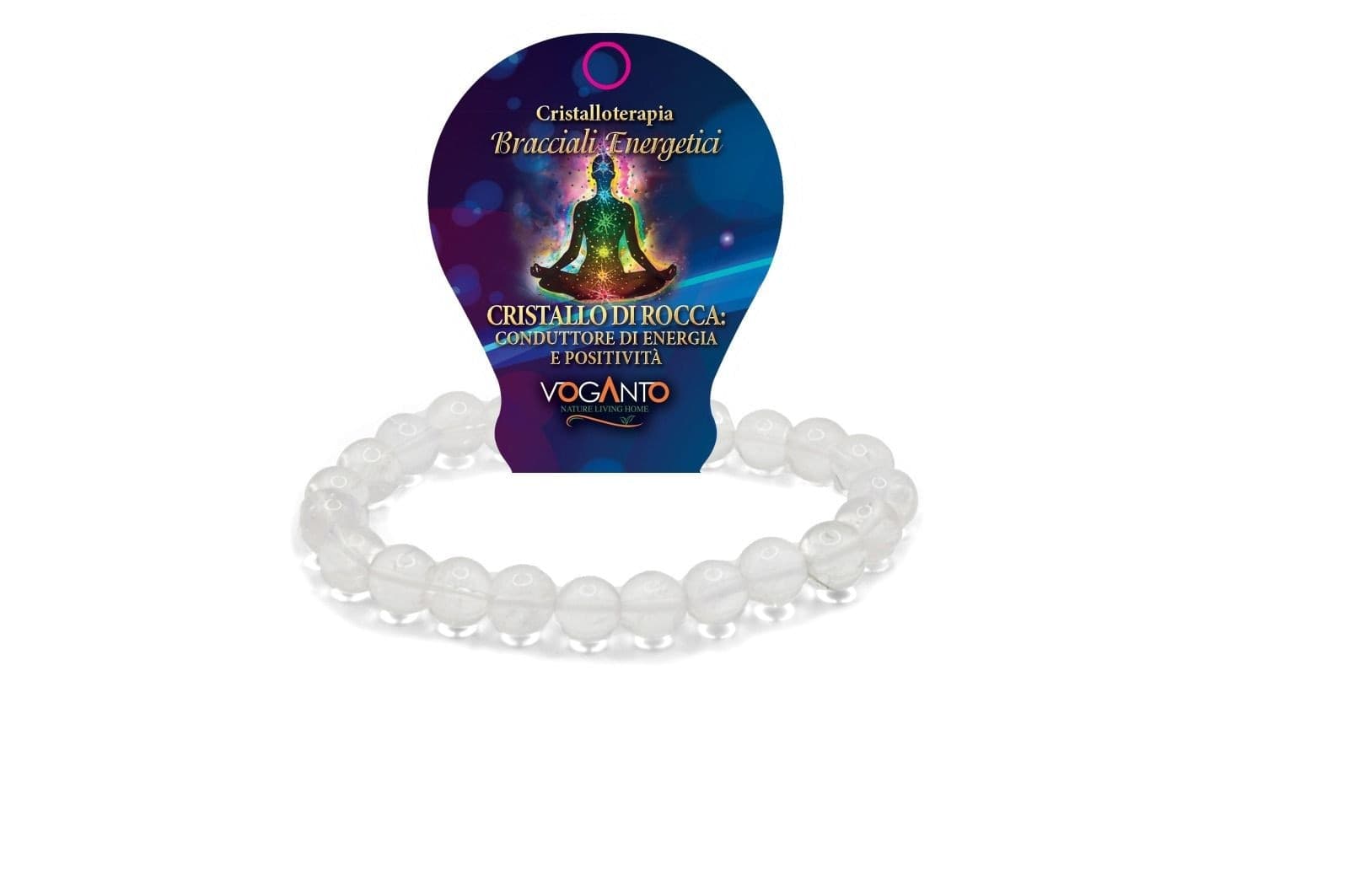 Bracciale energetico VOGANTO in pietra vera di Cristallo di Rocca mm 8 braccialetto perle - 4