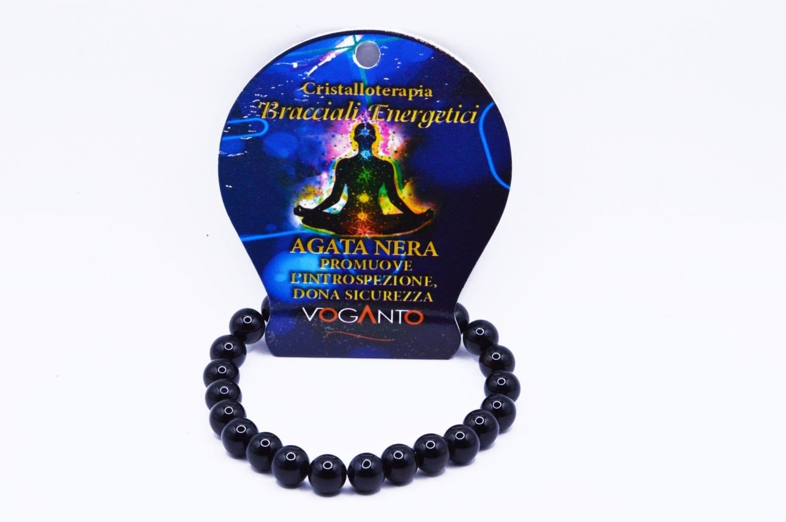 Bracciale energetico VOGANTO in pietra vera di Agata Nera mm 8 braccialetto perle - 5