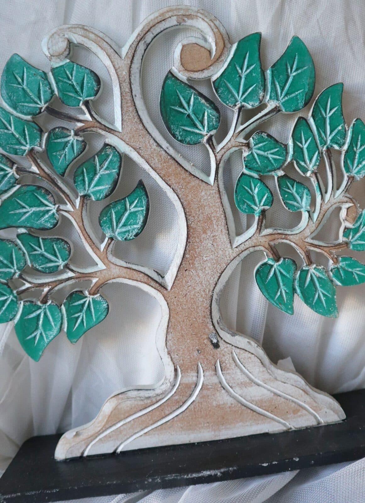 Albero della vita il  legno mdf base nera e foglie verdi - 2