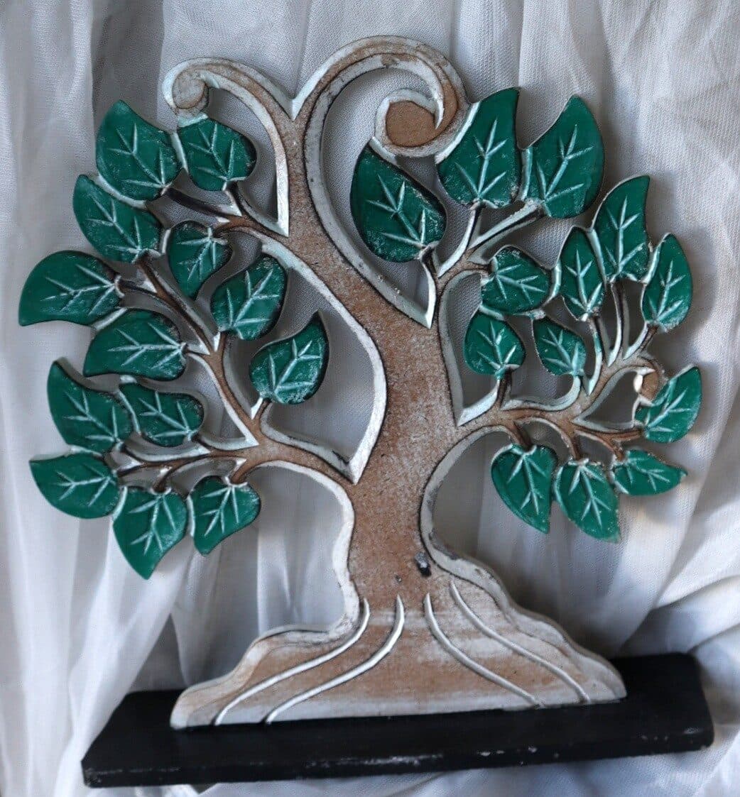 Albero della vita il  legno mdf base nera e foglie verdi - 7
