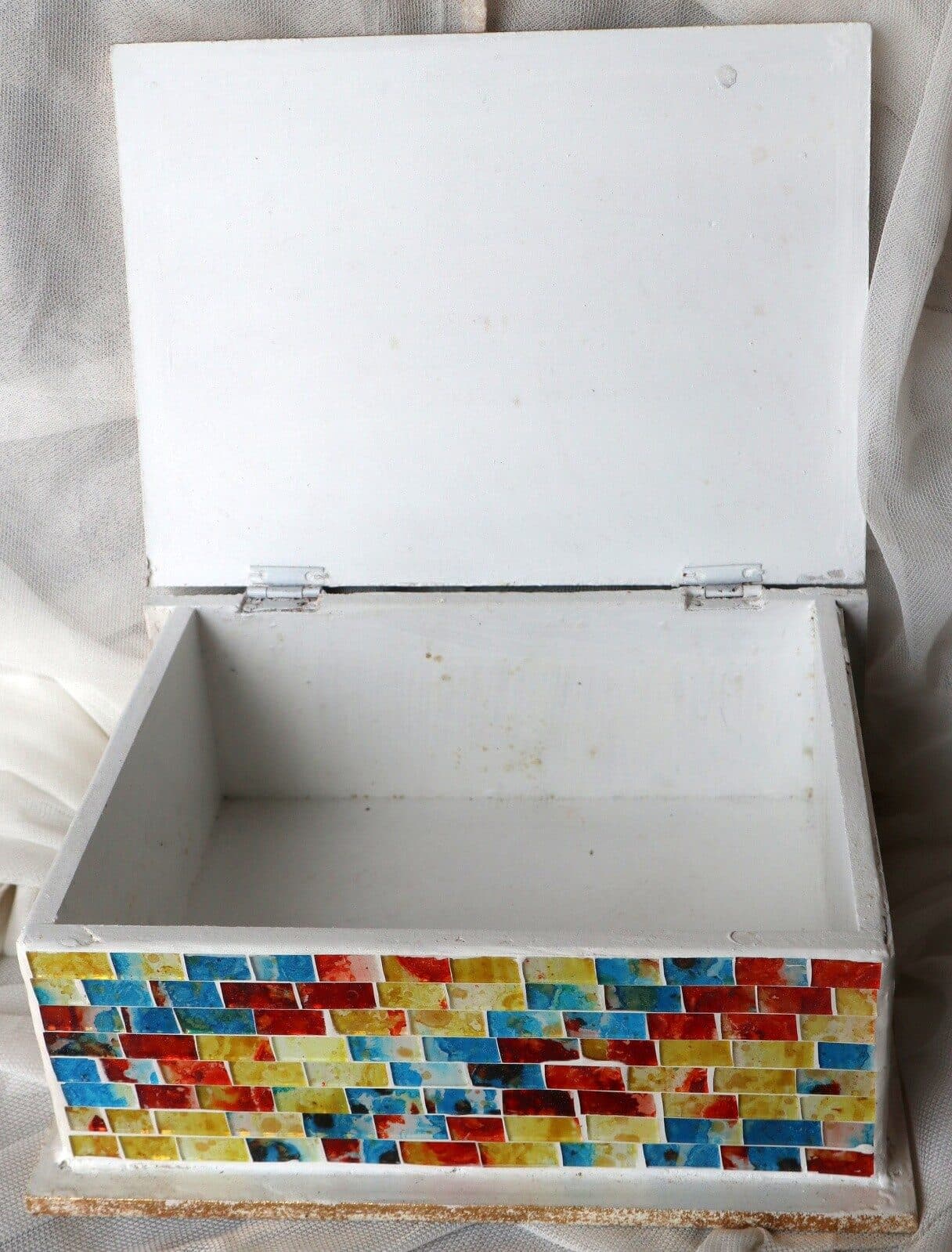 Scatola porta gioie in legno rifinata con mosaico di vetro Albero della vita multicolore - 7