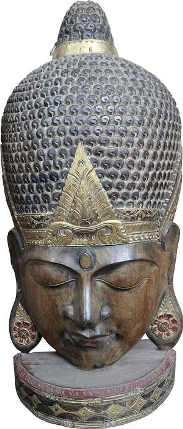 Testa di Buddha in Legno Intagliato a Mano – 50x24x110h cm – Artigianato Indonesiano – marrone - 2