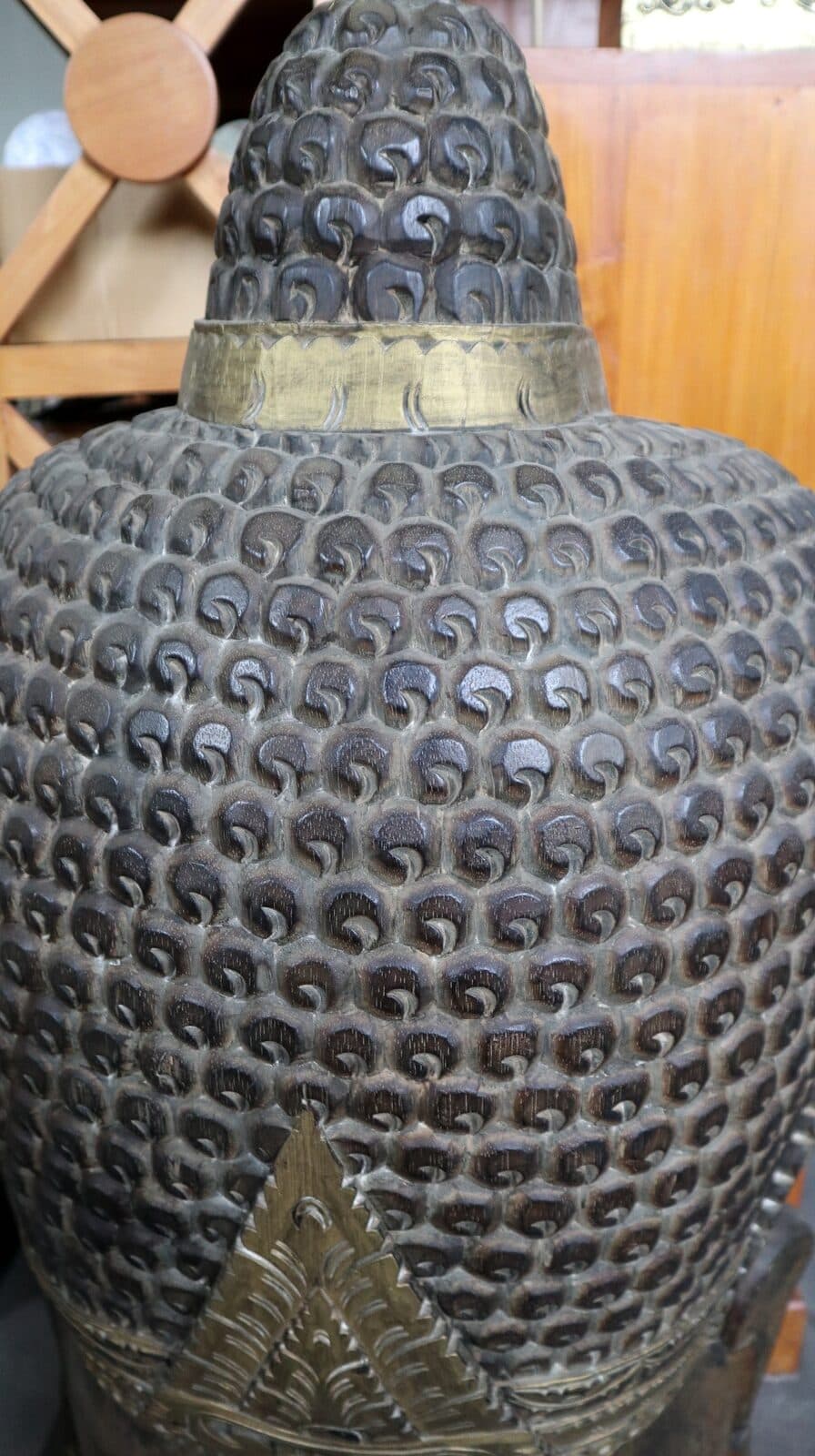 Testa di Buddha in Legno Intagliato a Mano – 50x24x110h cm – Artigianato Indonesiano – marrone - 4