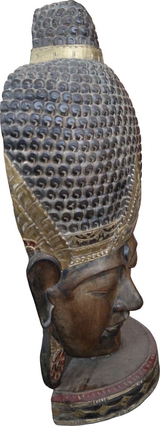 Testa di Buddha in Legno Intagliato a Mano – 50x24x110h cm – Artigianato Indonesiano – marrone - 7