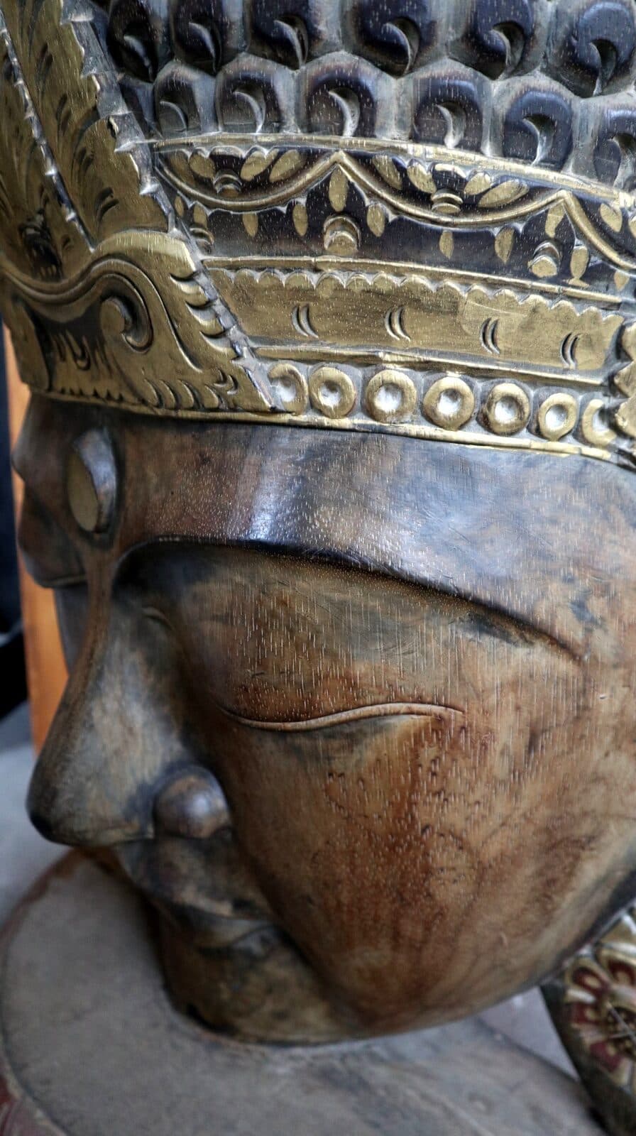 Testa di Buddha in Legno Intagliato a Mano – 50x24x110h cm – Artigianato Indonesiano – marrone - 10