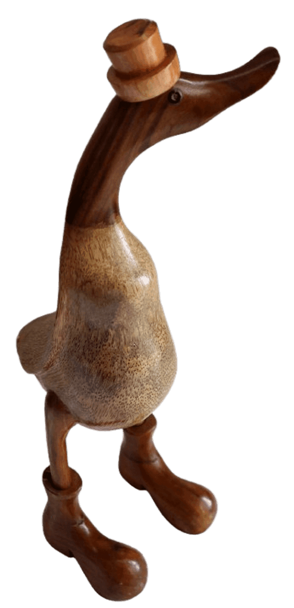 Papera Oca in Legno di Teak e Cocco 35 cm con Cappello e Stivali – Artigianato Indonesiano - 4