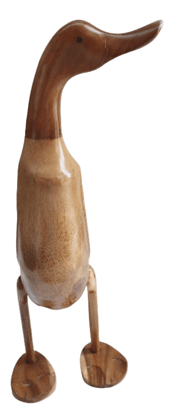 Papera Oca in Legno di Teak e Cocco Fatta a Mano - Arte Indonesiana - 3
