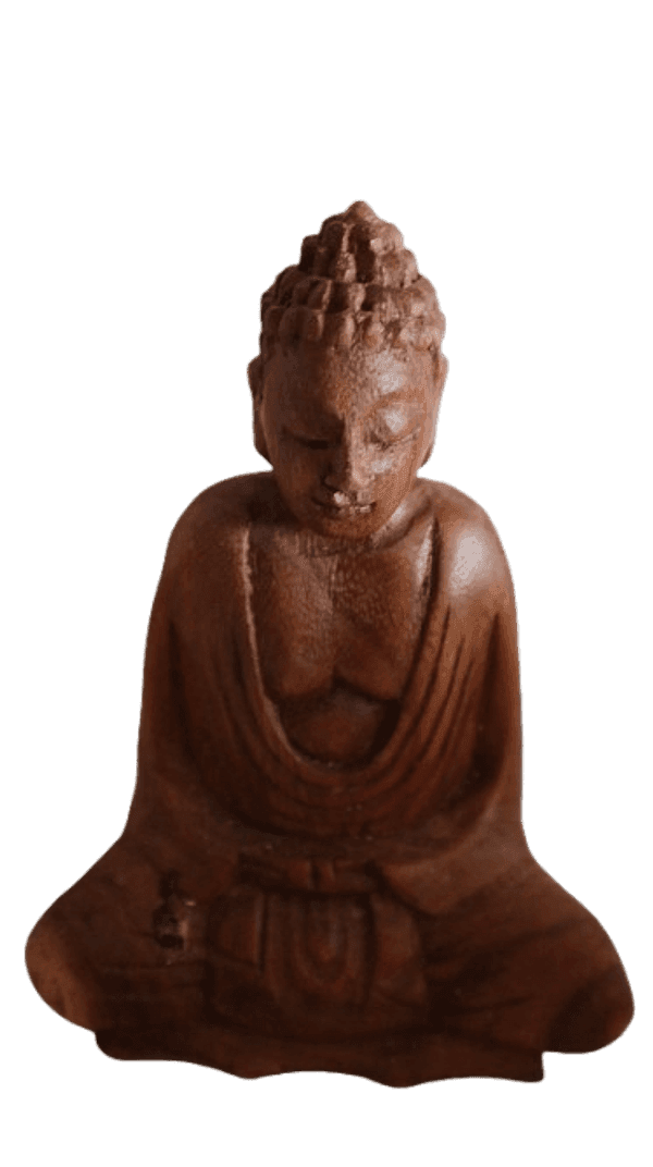 Statua Buddha in Legno di Suar 16 cm – Scultura Etno Chic Artigianale Indonesiana - 5