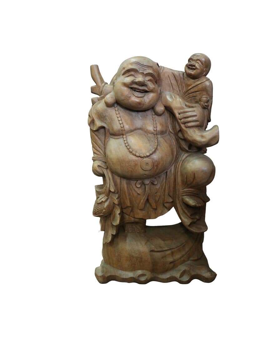 Statua Buddha della Felicità in Legno Massello | Intaglio Artigianale 81 cm - 2
