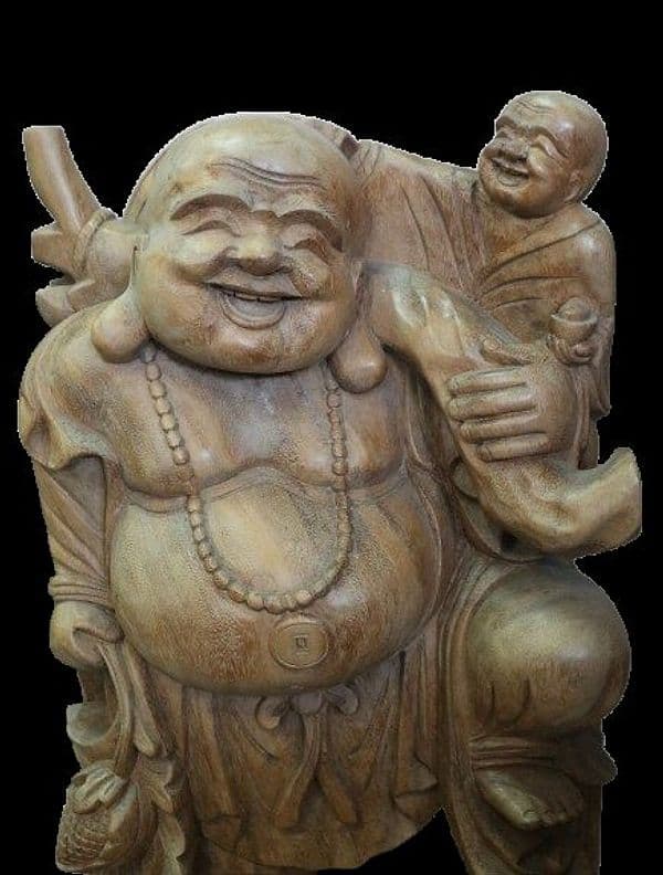 Statua Buddha della Felicità in Legno Massello | Intaglio Artigianale 81 cm - 3