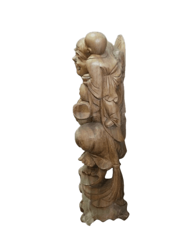 Statua Buddha della Felicità in Legno Massello | Intaglio Artigianale 81 cm - 8