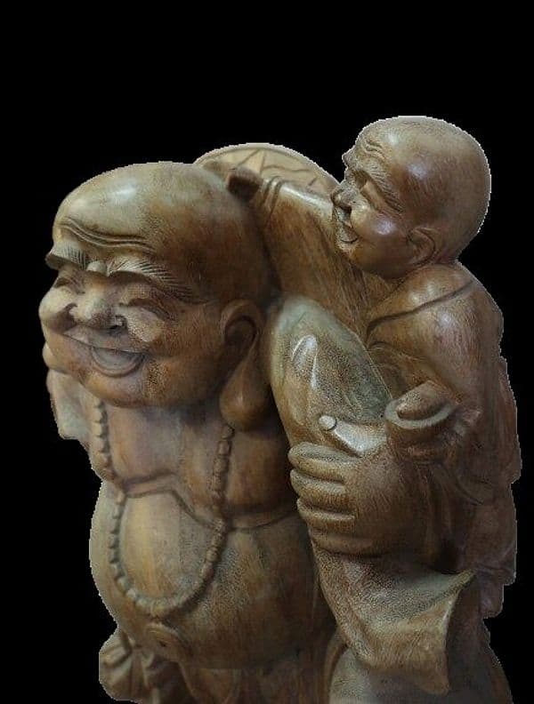 Statua Buddha della Felicità in Legno Massello | Intaglio Artigianale 81 cm - 9