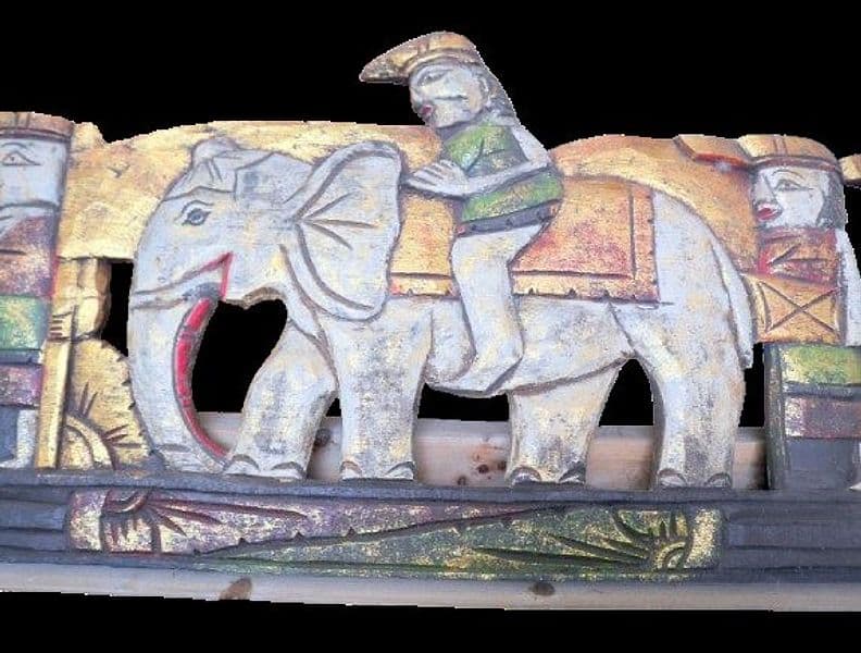 Pannello in Legno Scolpito a Mano – Corteo con Elefante – Indonesia – 150x30 cm – Pezzo Unico Artigianale - 5