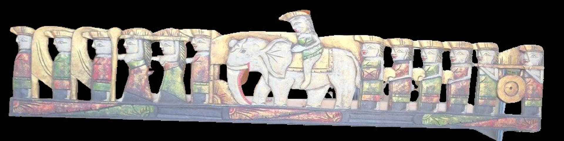 Pannello in Legno Scolpito a Mano – Corteo con Elefante – Indonesia – 150x30 cm – Pezzo Unico Artigianale - 6