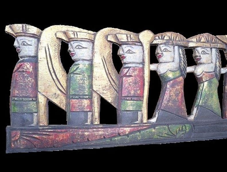 Pannello in Legno Scolpito a Mano – Corteo con Elefante – Indonesia – 150x30 cm – Pezzo Unico Artigianale - 7