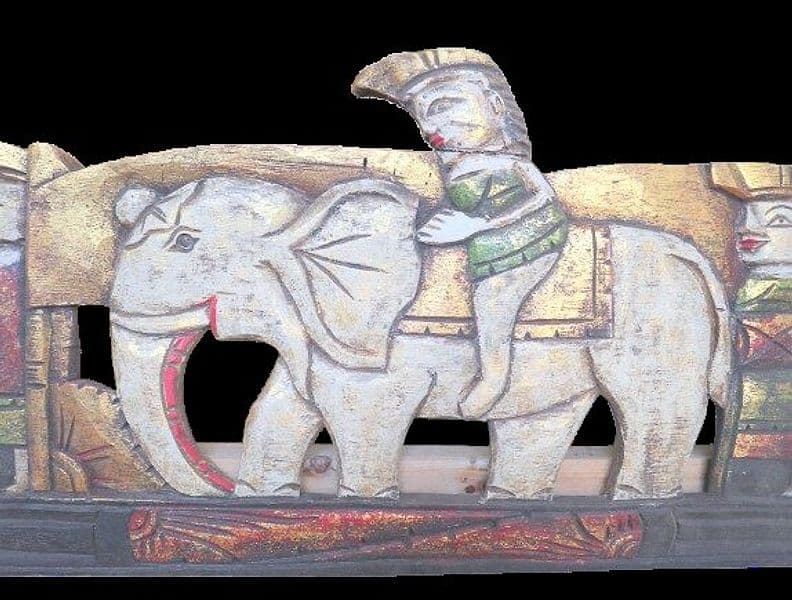 Pannello in Legno Scolpito a Mano – Corteo con Elefante – Indonesia – 150x30 cm – Pezzo Unico Artigianale - 8