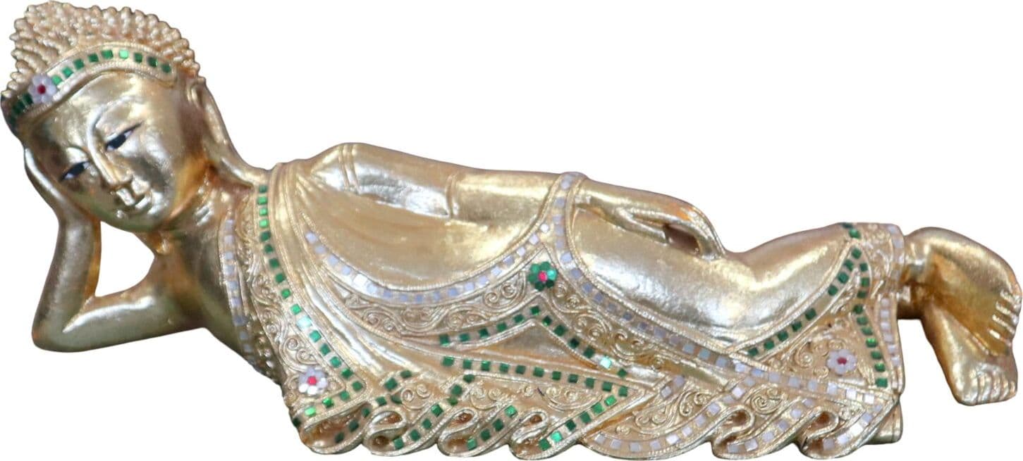 Buddha Thai Sdraiato in Foglia Oro e Specchietti – Scultura Artigianale 57x16x22 cm - 2