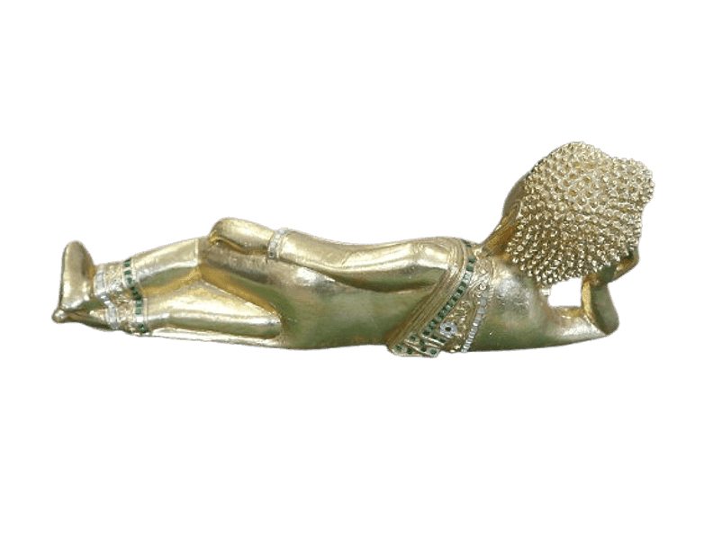 Buddha Thai Sdraiato in Foglia Oro e Specchietti – Scultura Artigianale 57x16x22 cm - 7