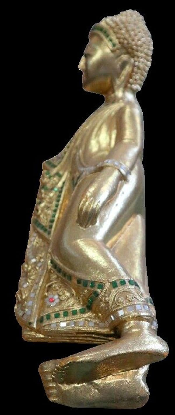 Buddha Thai Sdraiato in Foglia Oro e Specchietti – Scultura Artigianale 57x16x22 cm - 8