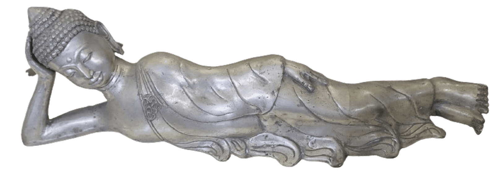 Statua Buddha Sdraiato in Metallo – Arte Indonesiana cm 63z13z20h - 3