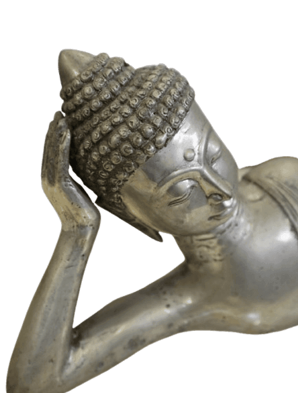 Statua Buddha Sdraiato in Metallo – Arte Indonesiana cm 63z13z20h - 5