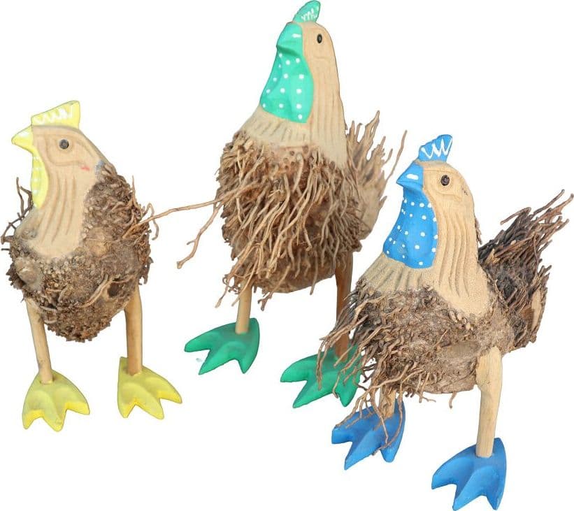 🐓 Tris Galli Decorativi in Legno – Artigianato Rustico Colorato da Collezione - 2